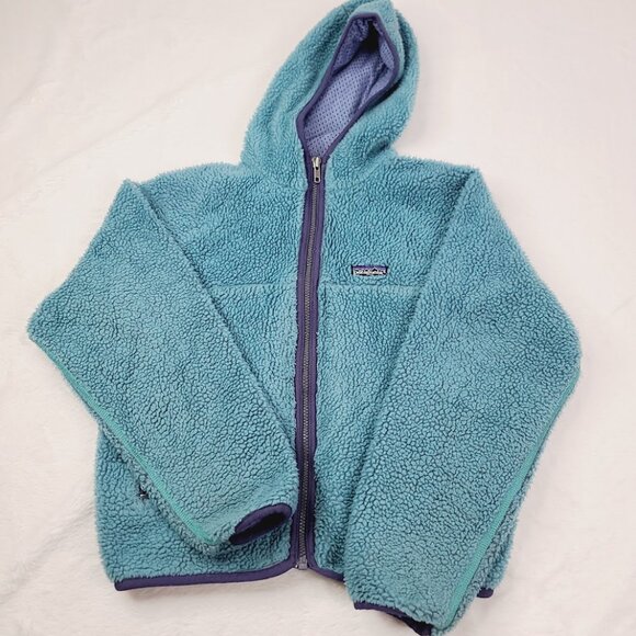 Patagonia Kids' Teal Long Sleeve Hooded Full-Zip Retro Fleece Jacket Size 12 - Picture 2 of 13